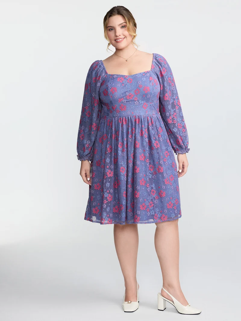 Floral Lace Stretchy Triangular Waist Midi Dress