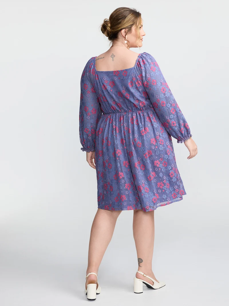Floral Lace Stretchy Triangular Waist Midi Dress