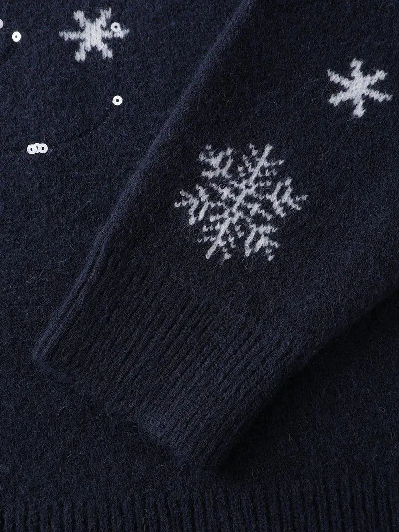 Stretchy Holiday Tree Sequin Embroidery Pullover