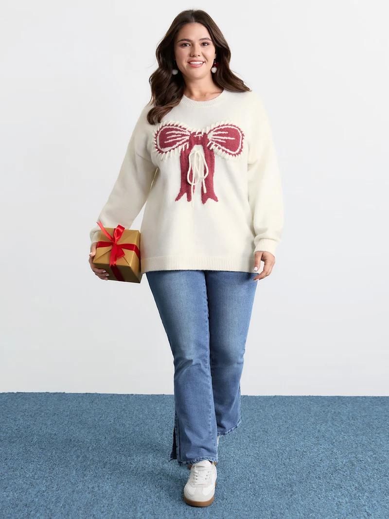 Supersoft Jacquard Bow Hand-Threaded Pullover