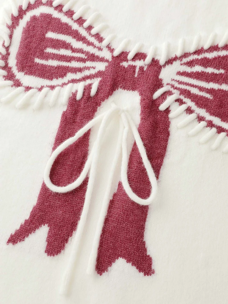Supersoft Jacquard Bow Hand-Threaded Pullover