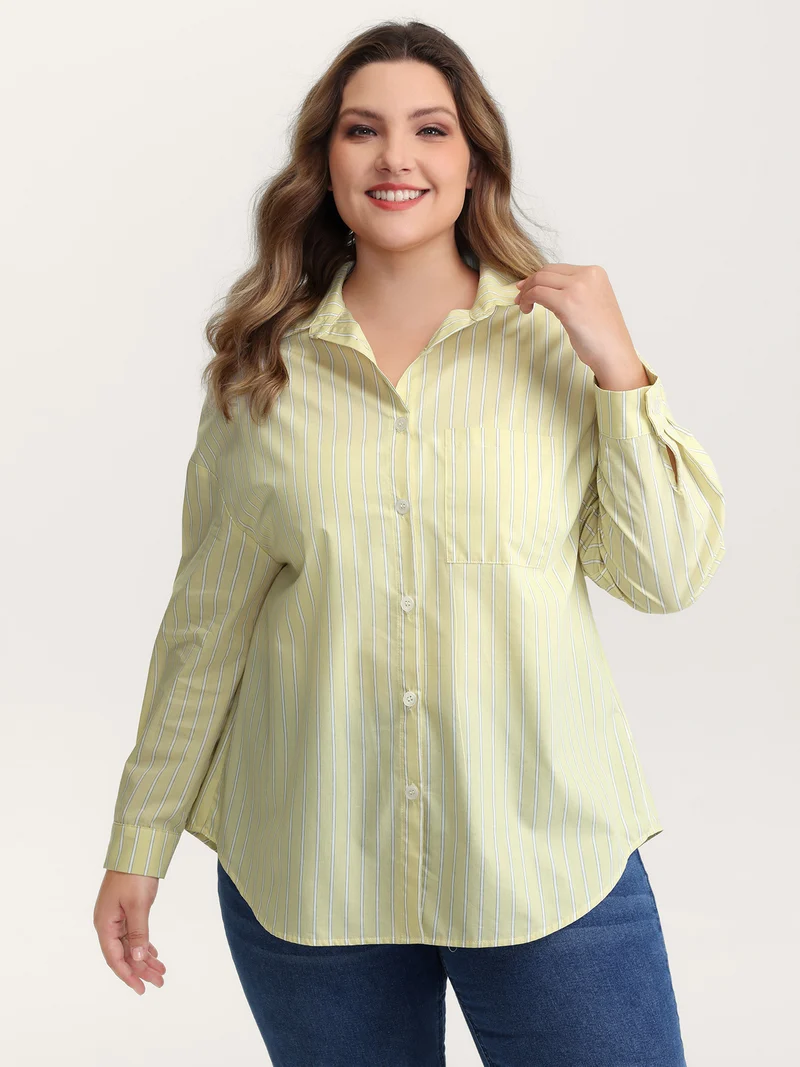 Stripe Button-Down Pocket Blouse
