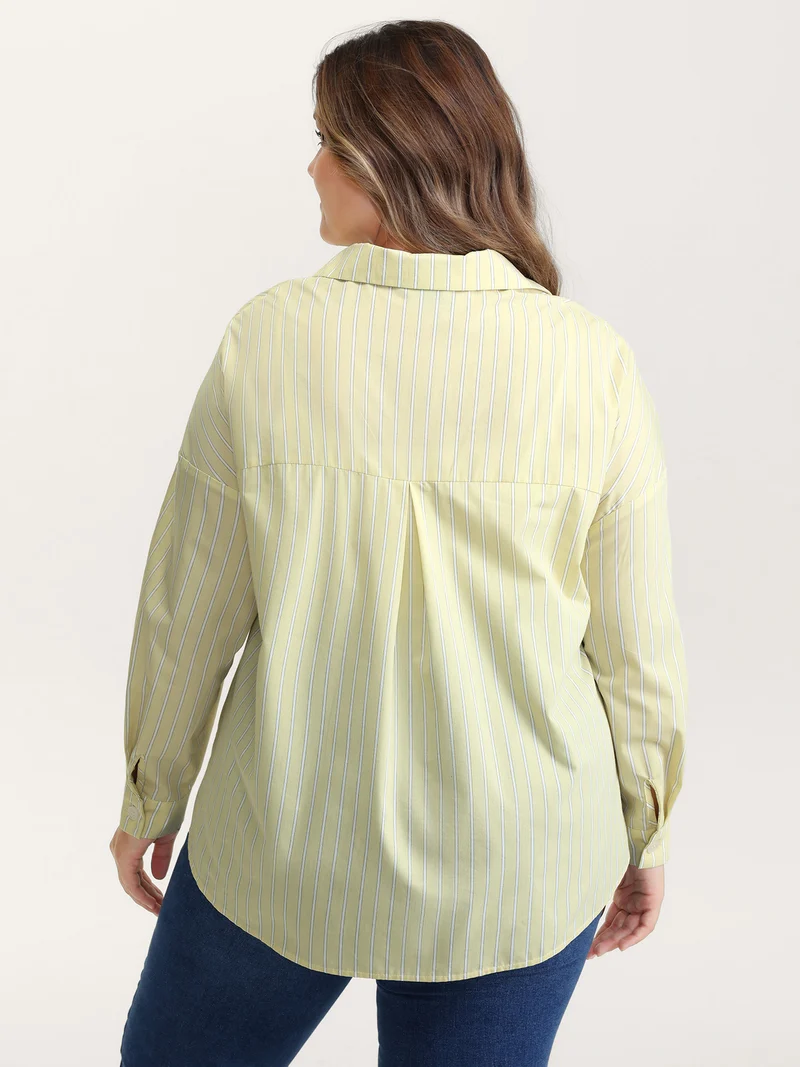 Stripe Button-Down Pocket Blouse