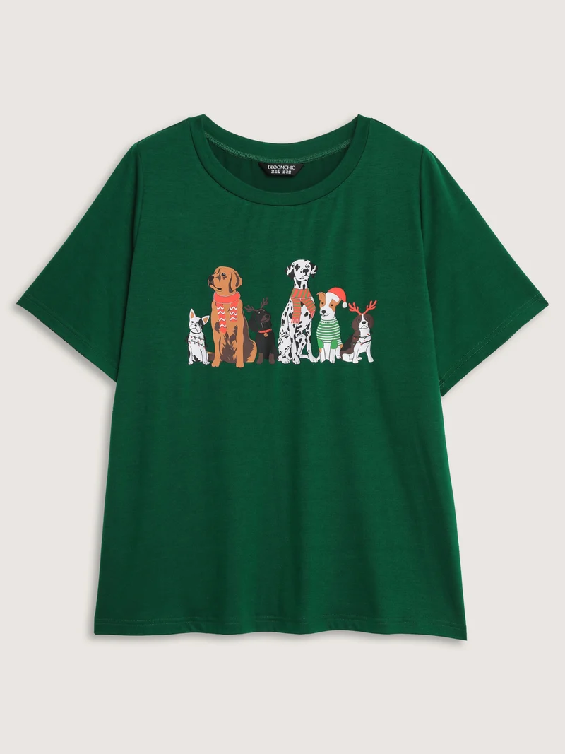 Happy Holiday Dogs Print T-Shirt