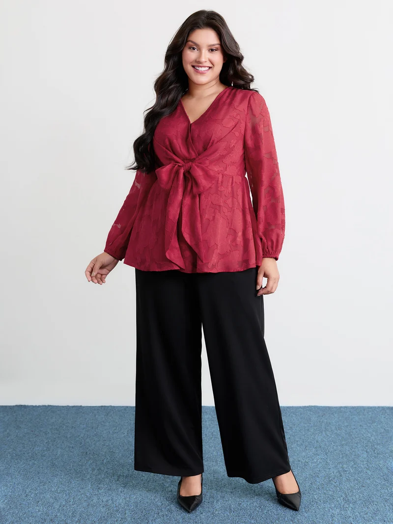 Cut-Out Flower Adjustable Belt Blouse