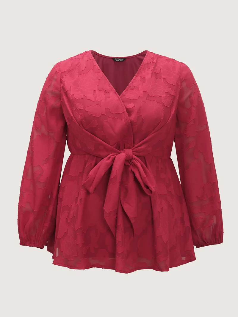 Cut-Out Flower Adjustable Belt Blouse