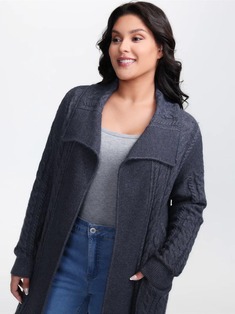 Twisted Texture Pockets Slit Knit Cardigan