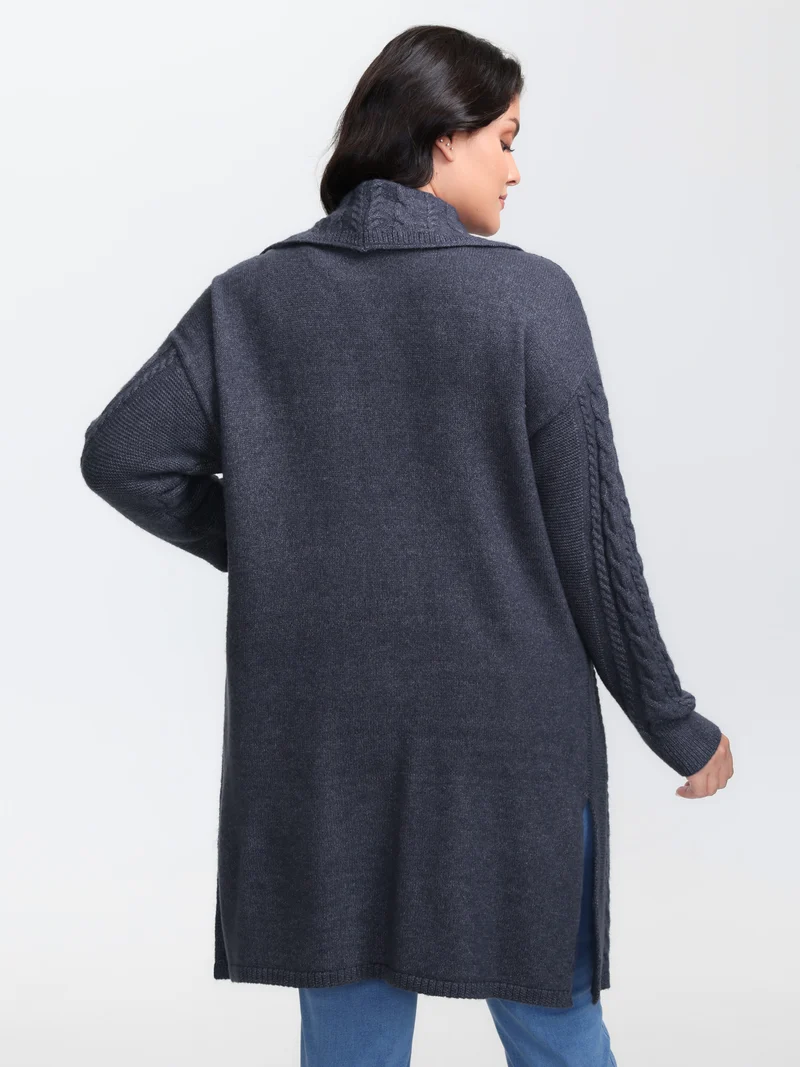 Twisted Texture Pockets Slit Knit Cardigan
