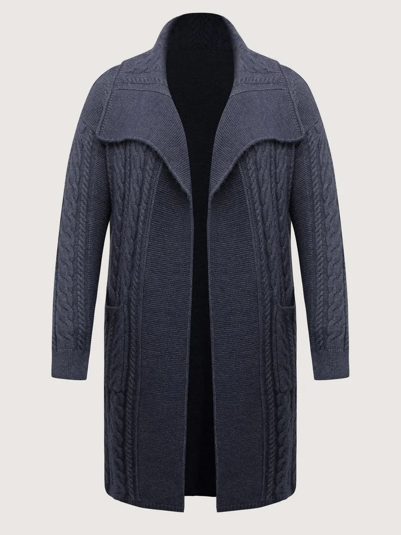 Twisted Texture Pockets Slit Knit Cardigan