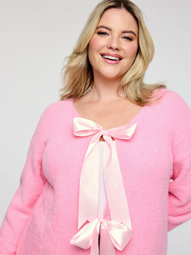 Fluffy Ribbon Bowtie Knit Cardigan