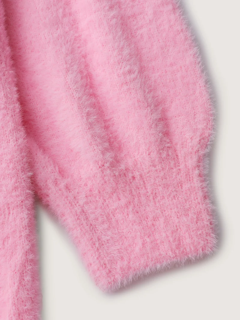 Fluffy Ribbon Bowtie Knit Cardigan