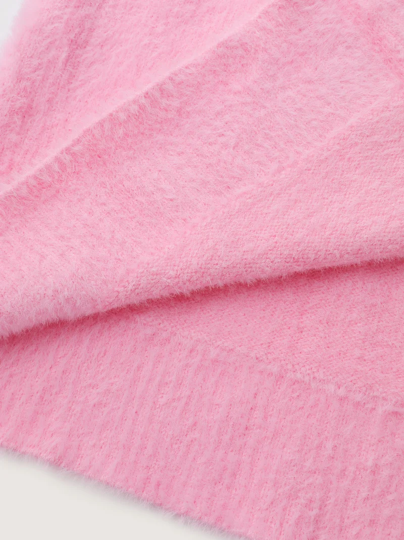 Fluffy Ribbon Bowtie Knit Cardigan