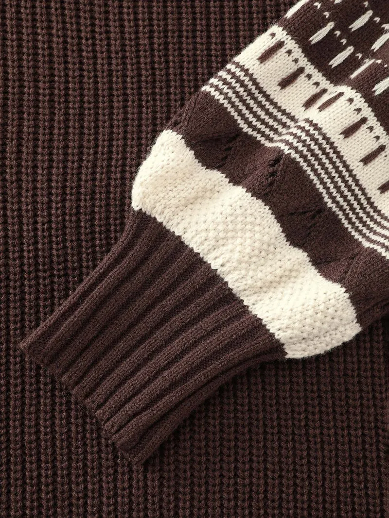 Geometric Stripe Sleeve Round Neck Pullover