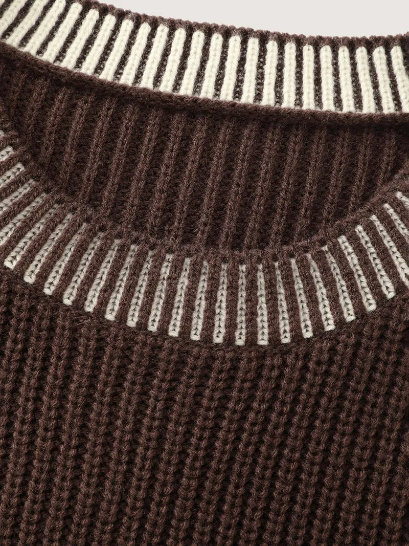 Geometric Stripe Sleeve Round Neck Pullover