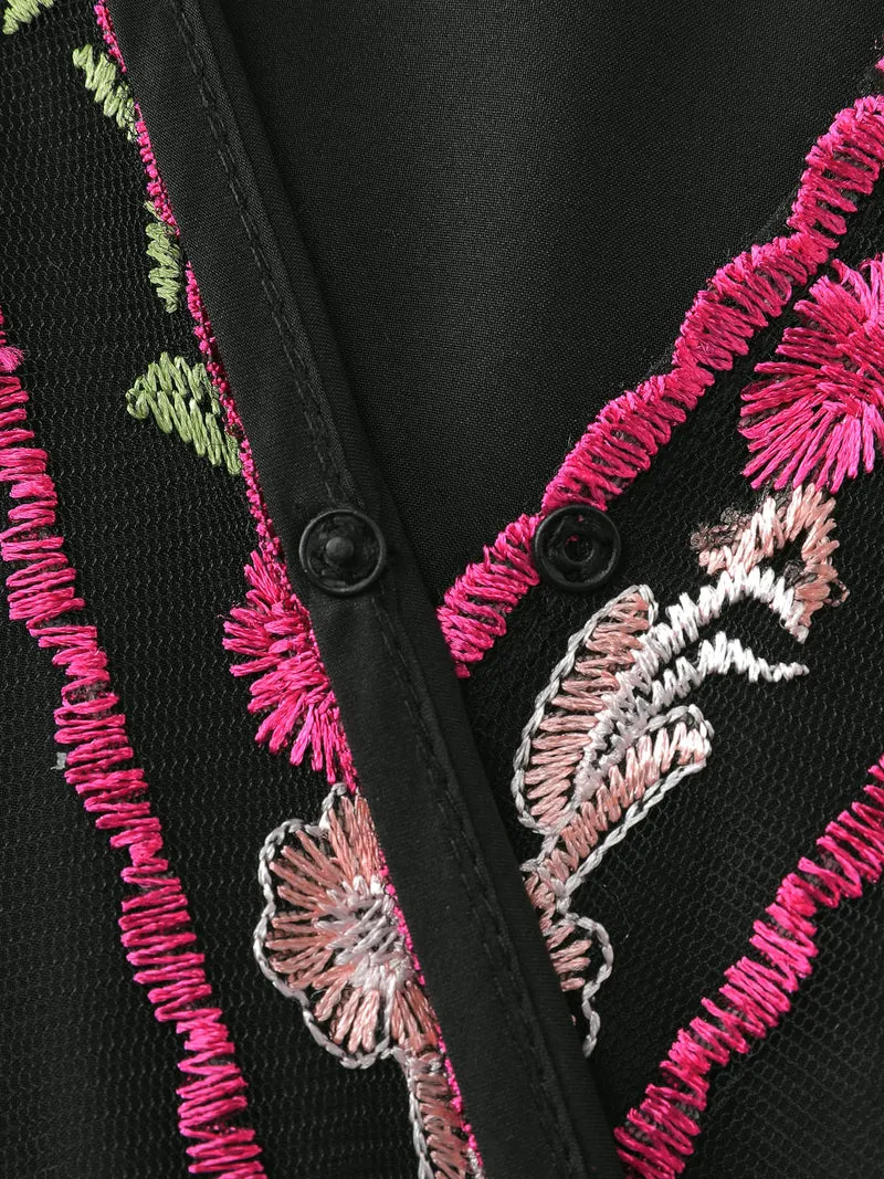 Floral Embroidered Mesh Lined Party Dress