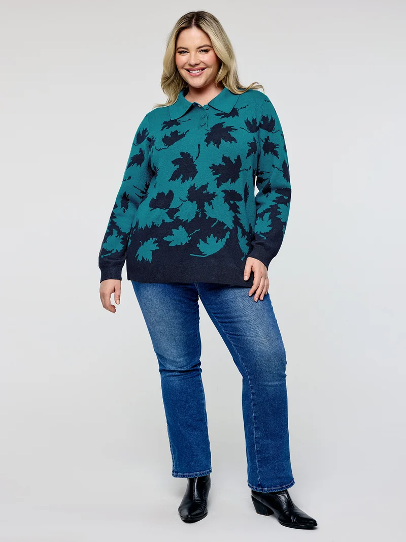 Crisp Fall Leaf Polo Neck Pullover