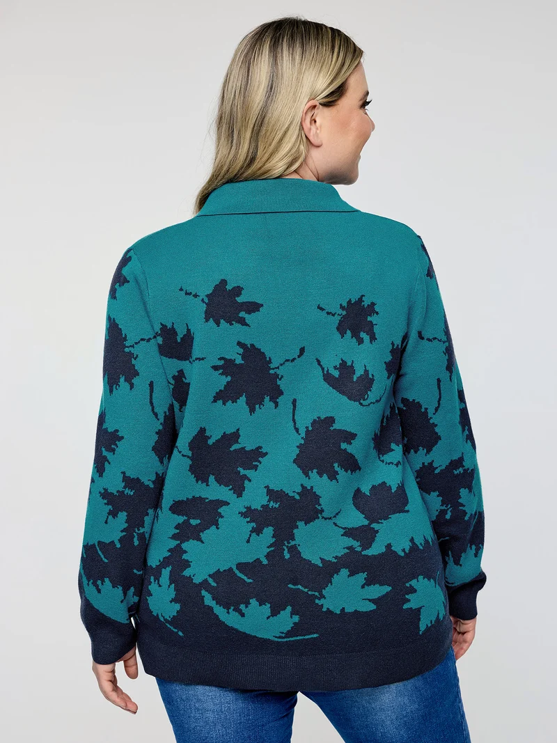 Crisp Fall Leaf Polo Neck Pullover