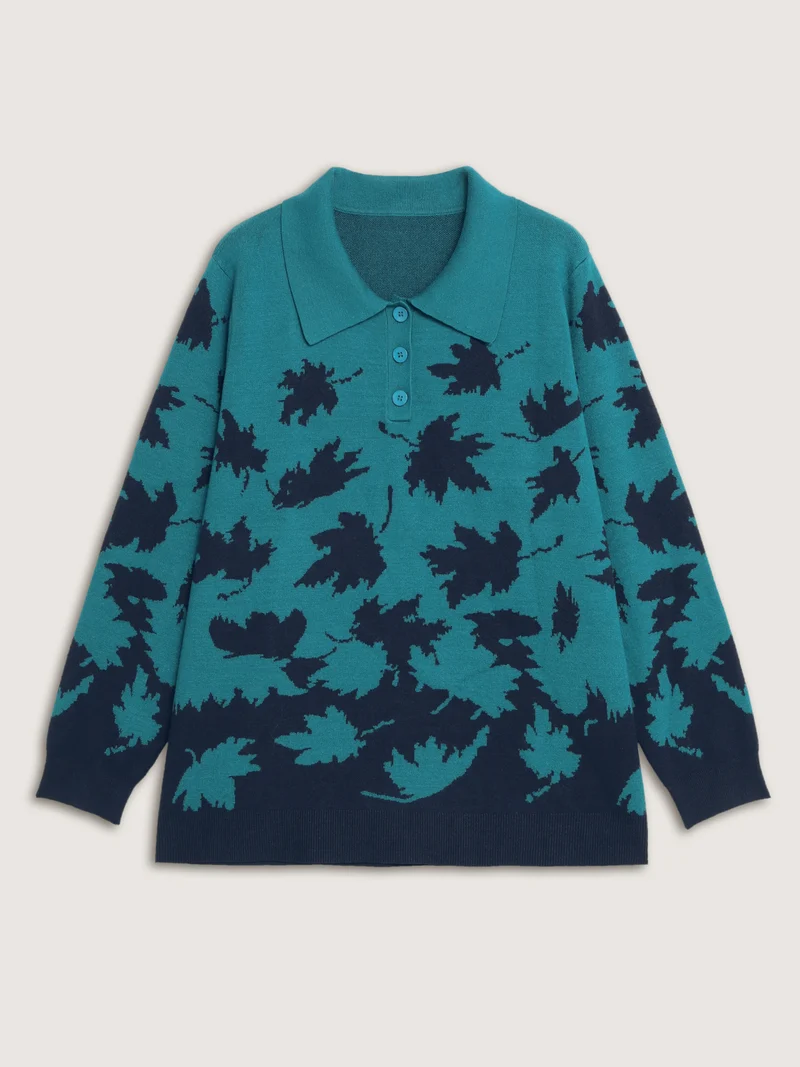 Crisp Fall Leaf Polo Neck Pullover