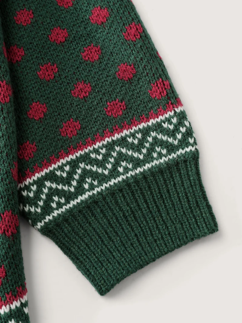 Fair-Isle Holiday Buttons Knit Cardigan