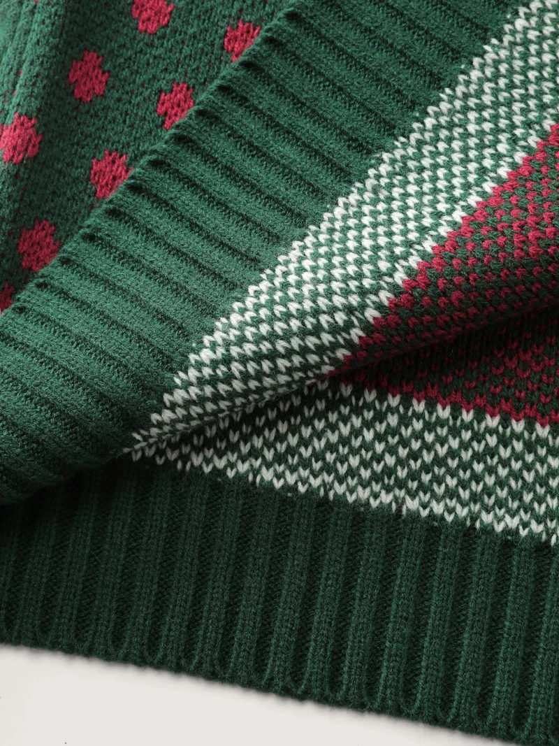 Fair-Isle Holiday Buttons Knit Cardigan
