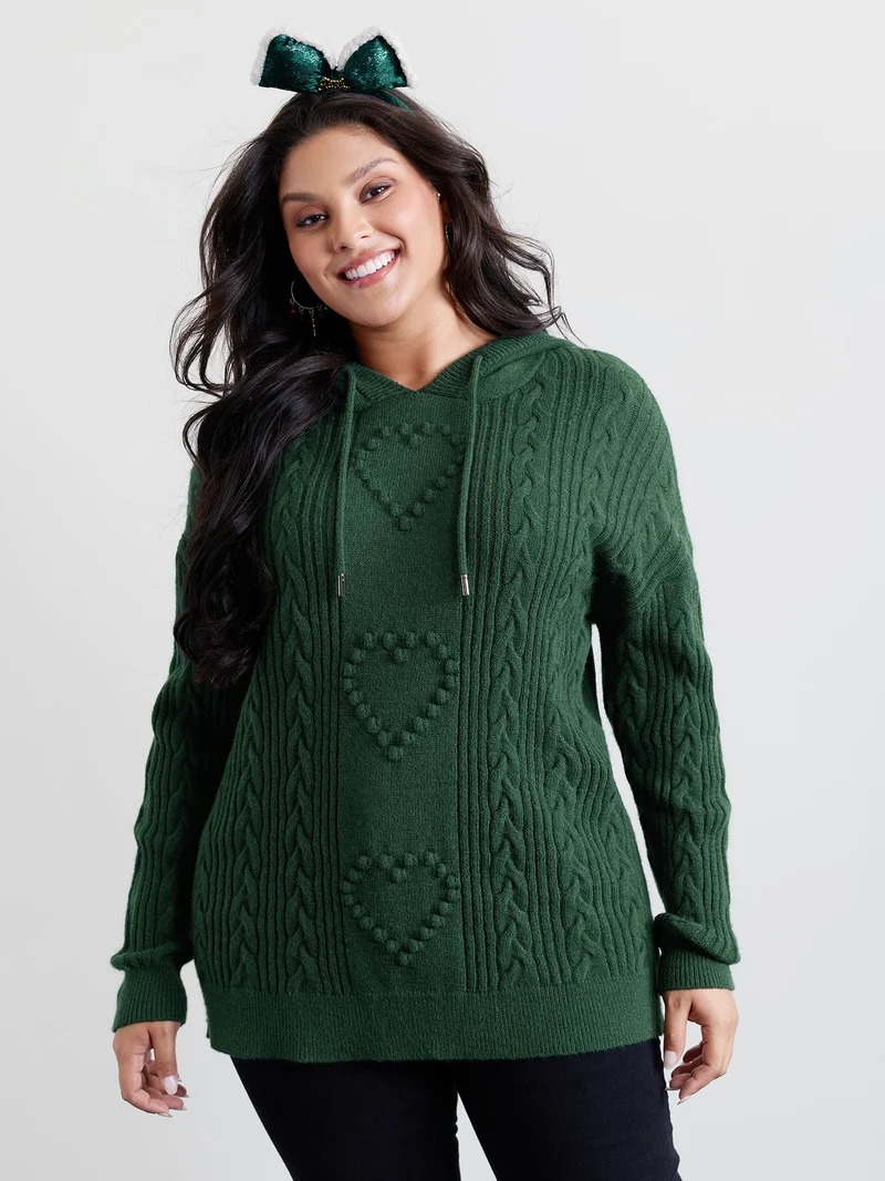 Stretchy Textured Hooded Drawstring Pullover