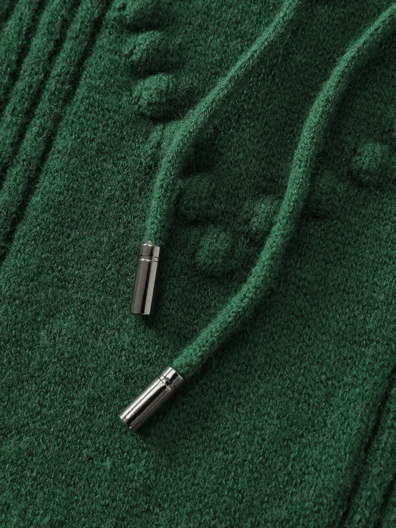 Stretchy Textured Hooded Drawstring Pullover
