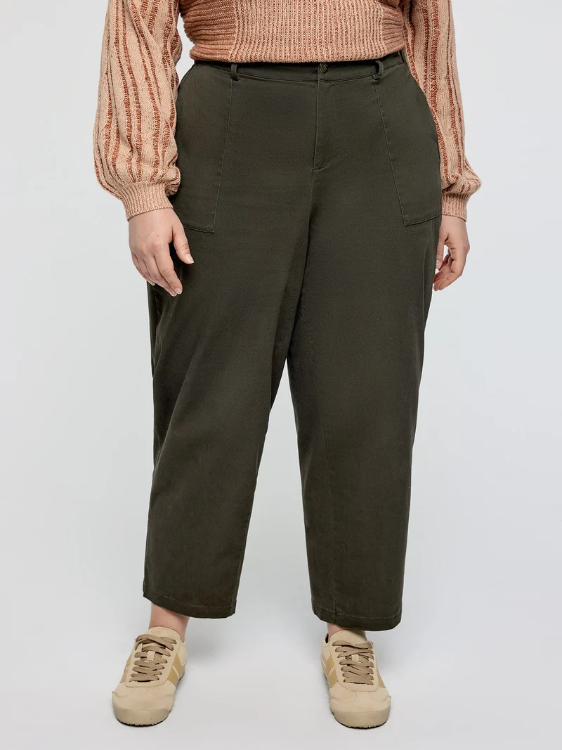 Cotton Stretchy Waist Pockets Straight Leg Pants
