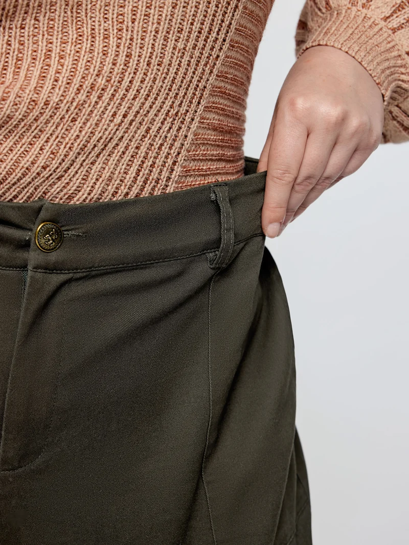 Cotton Stretchy Waist Pockets Straight Leg Pants