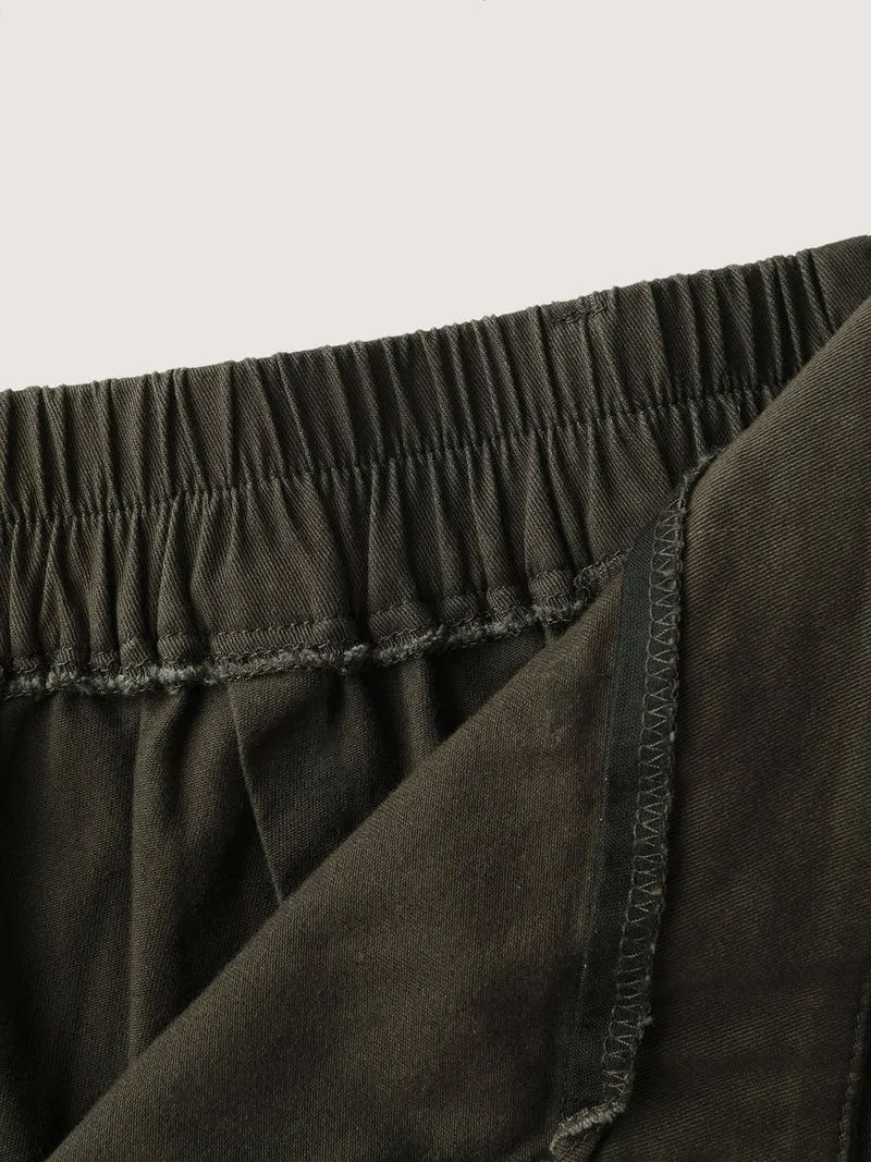 Cotton Stretchy Waist Pockets Straight Leg Pants