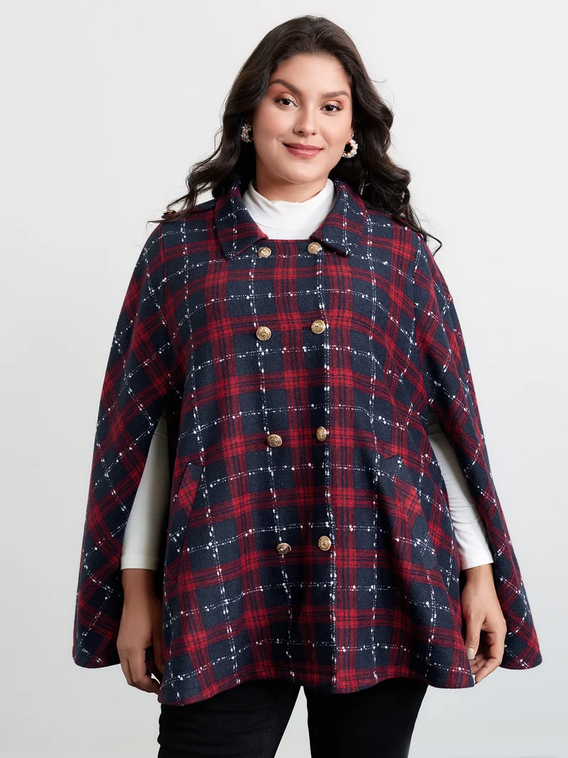 Holiday Plaid Double Button Hoodie Jacket