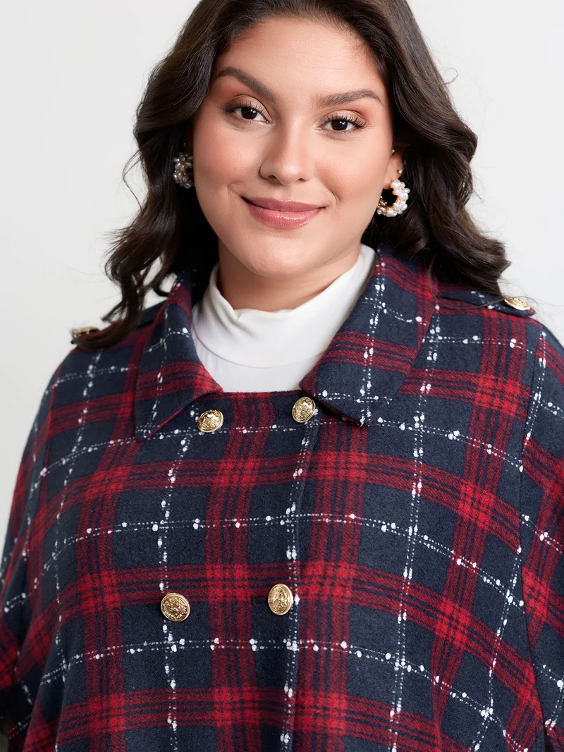 Holiday Plaid Double Button Hoodie Jacket
