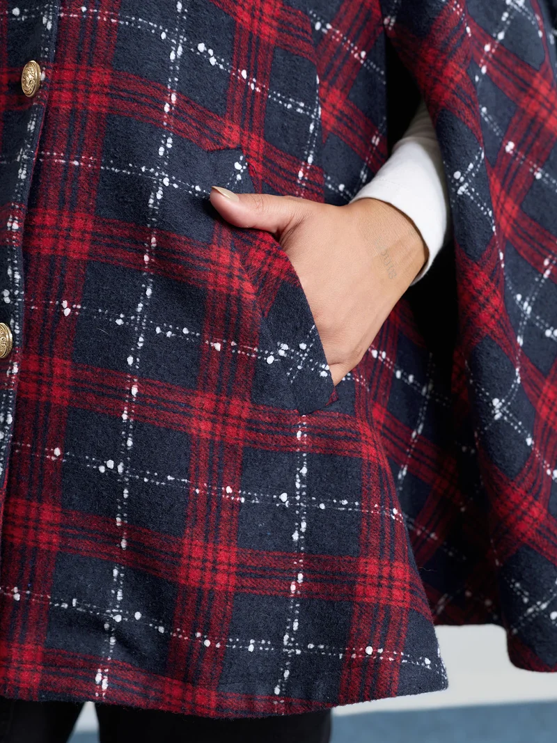 Holiday Plaid Double Button Hoodie Jacket