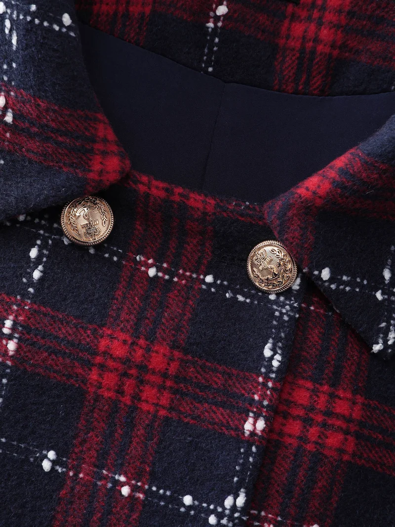 Holiday Plaid Double Button Hoodie Jacket