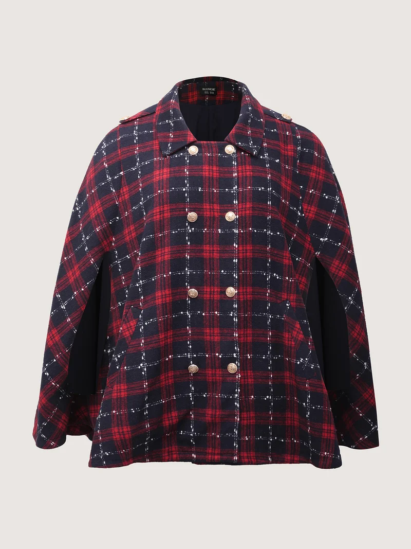 Holiday Plaid Double Button Hoodie Jacket