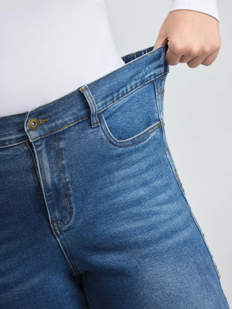 Stretchy Back Waistband Wide-Leg Jeans