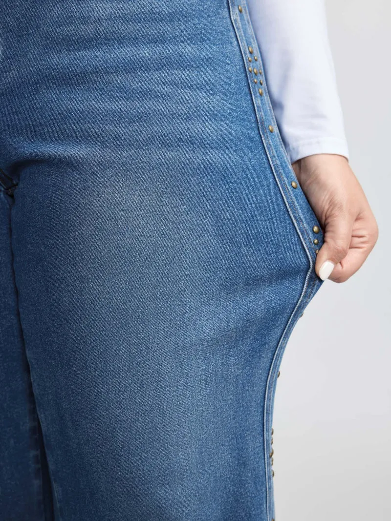 Stretchy Back Waistband Wide-Leg Jeans