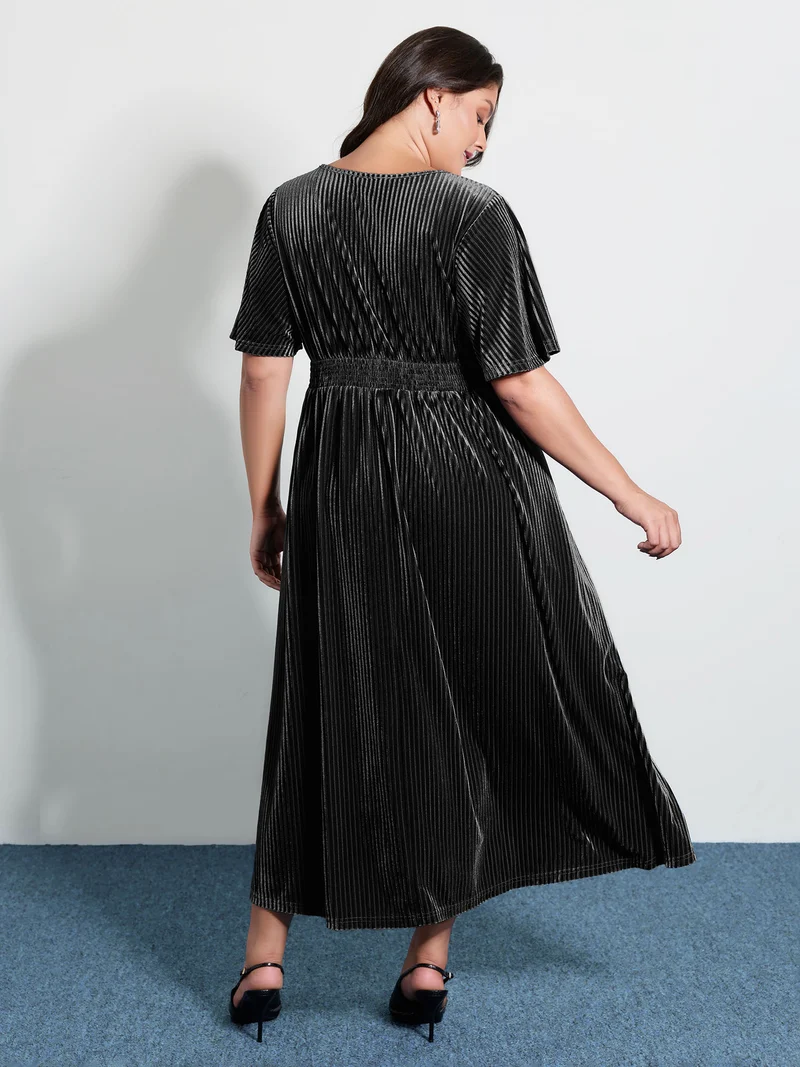 Starry Moon Embroidery Shirred Maxi Dress