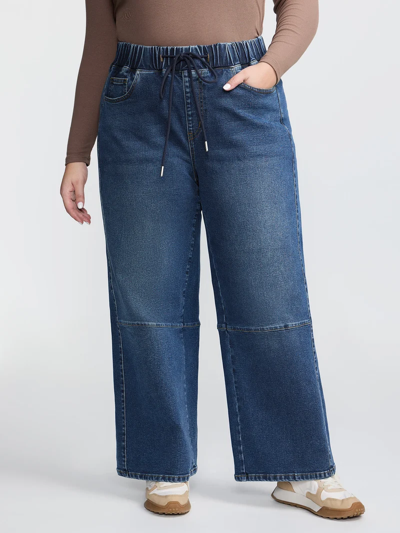 Stretchy Waistband Straight-Leg Jeans