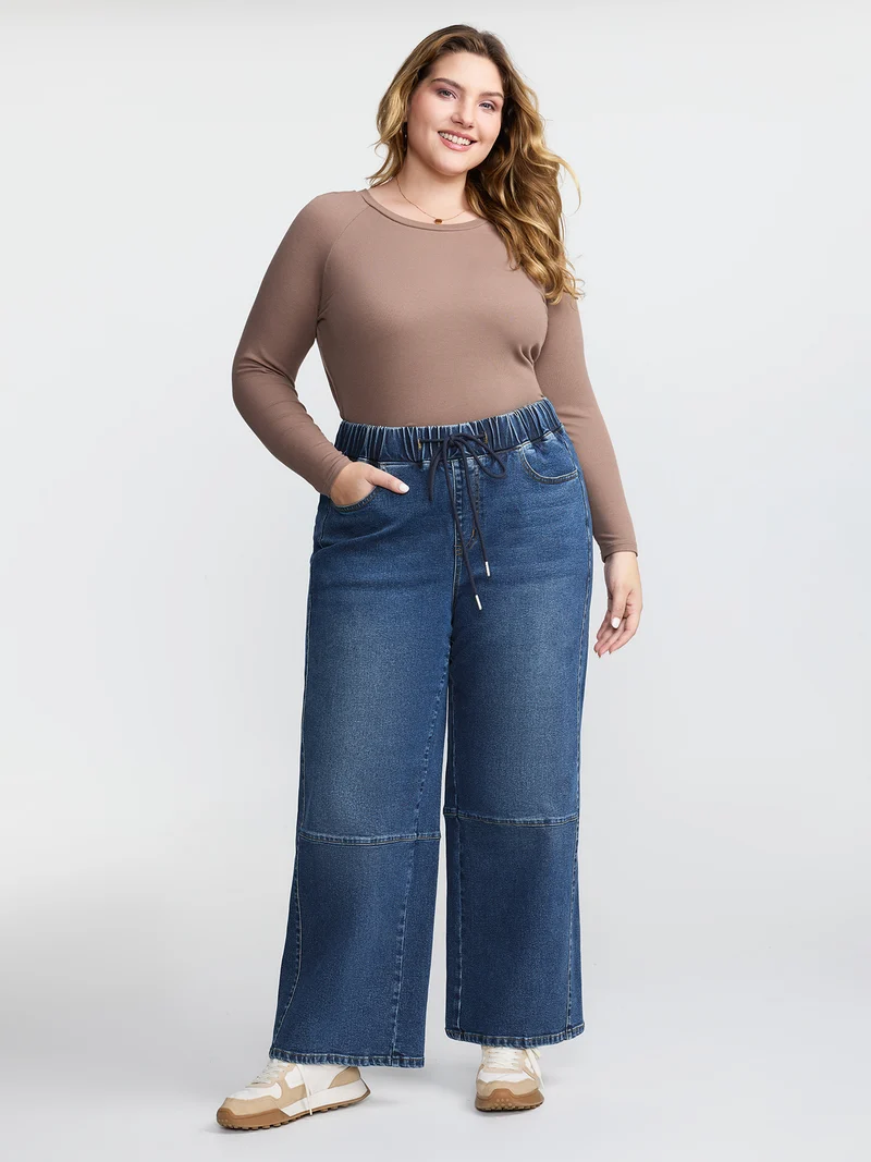 Stretchy Waistband Straight-Leg Jeans