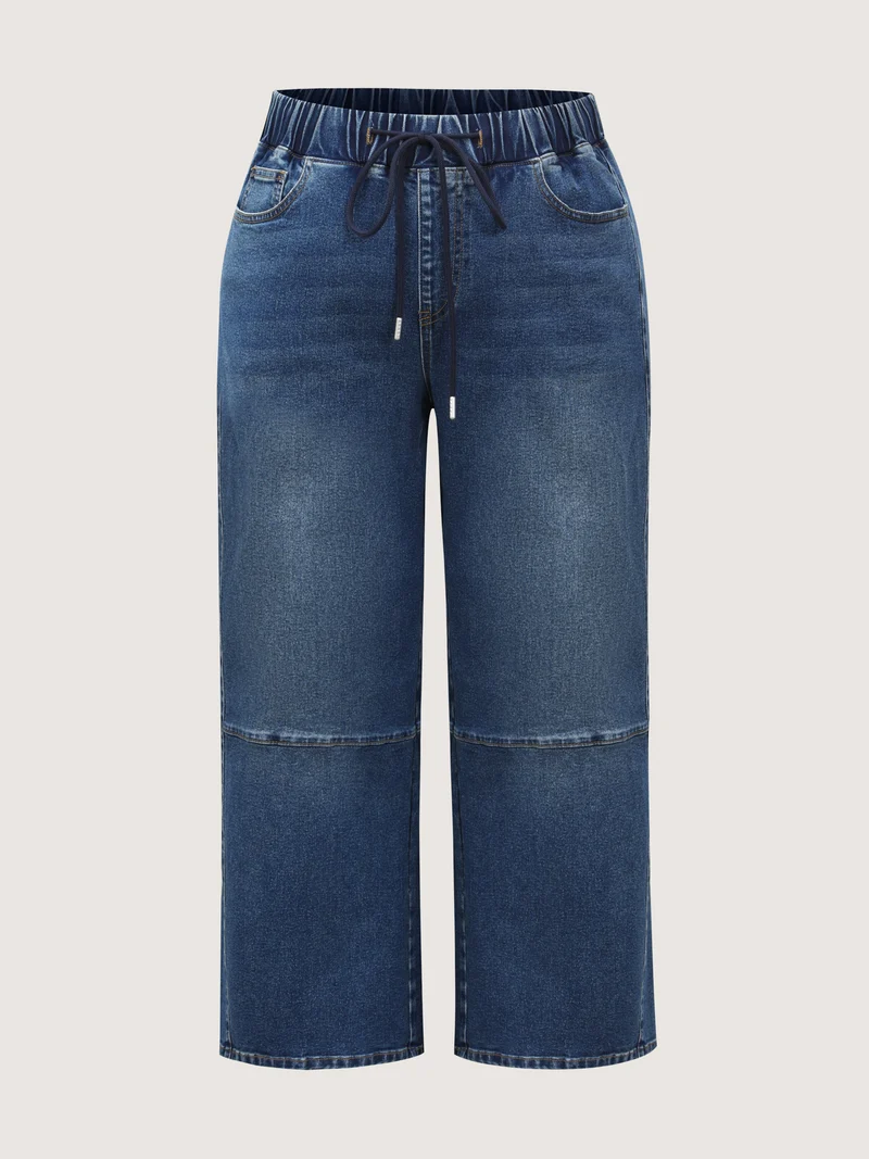 Stretchy Waistband Straight-Leg Jeans