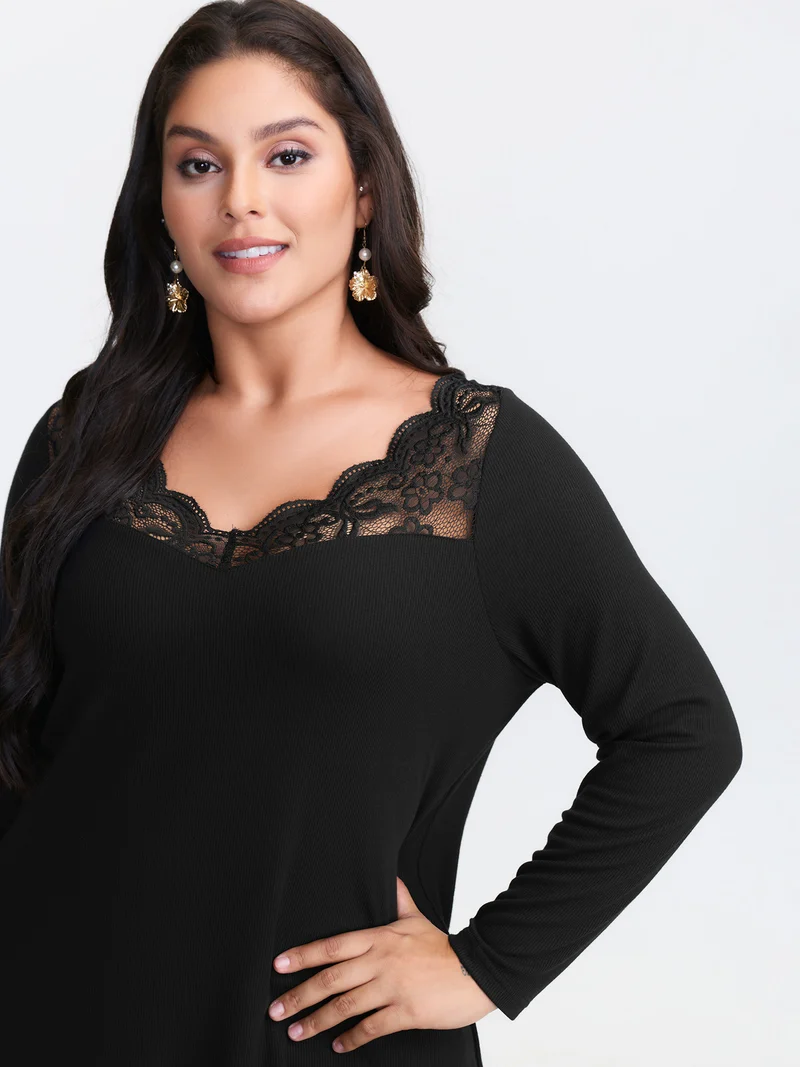 Sheer Lace V-Neckline T-Shirt