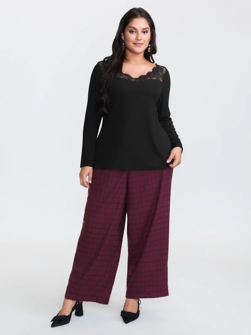 Sheer Lace V-Neckline T-Shirt