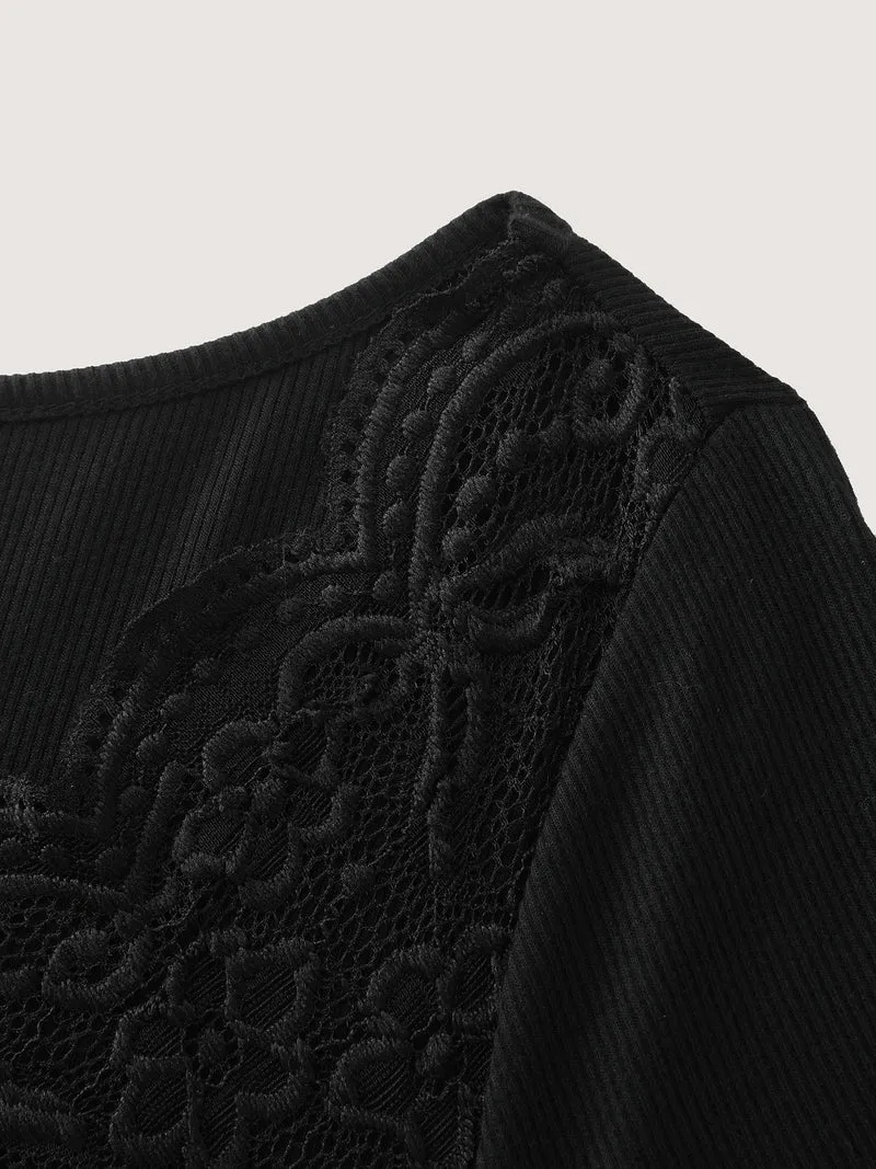 Sheer Lace V-Neckline T-Shirt