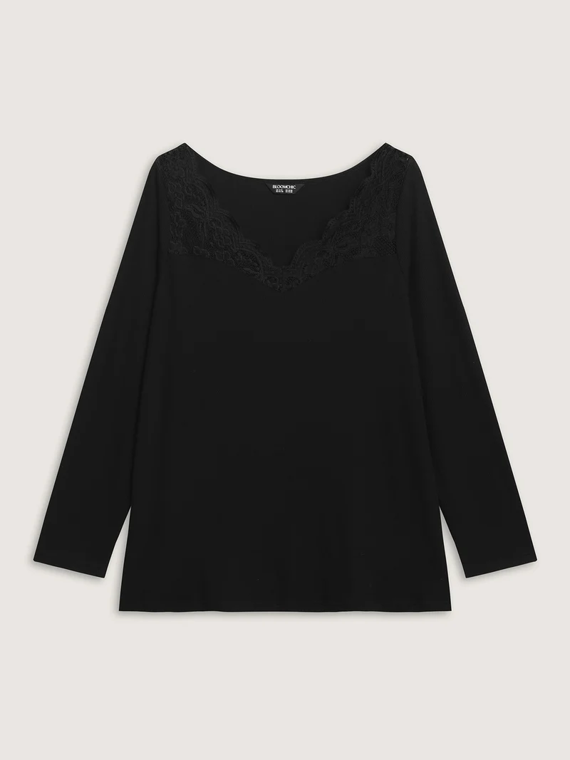 Sheer Lace V-Neckline T-Shirt