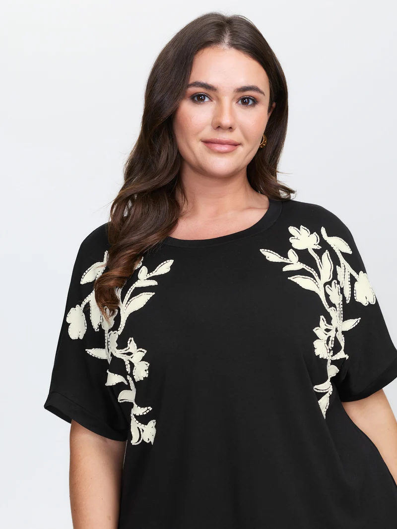 Supersoft Floral Embroidered Round Neck T-Shirt
