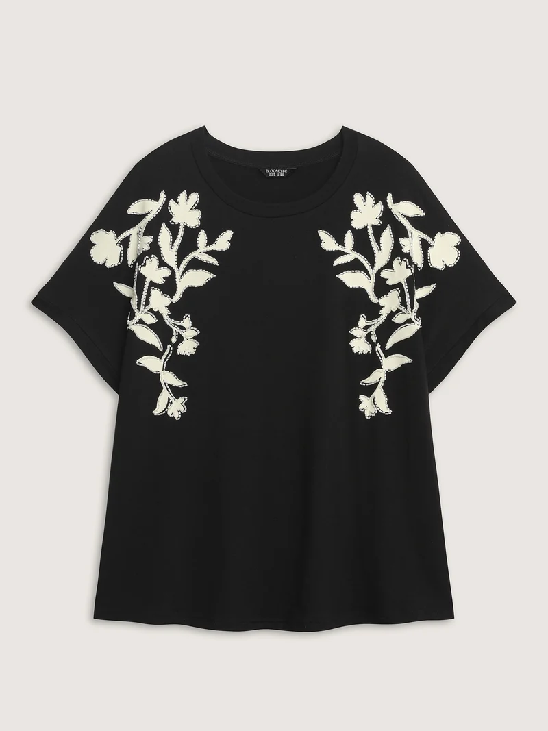 Supersoft Floral Embroidered Round Neck T-Shirt