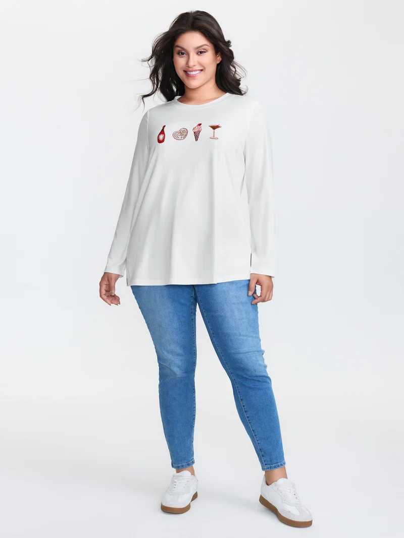 Girls Brunch Pattern Round Neck T-Shirt