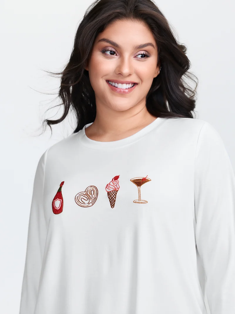 Girls Brunch Pattern Round Neck T-Shirt