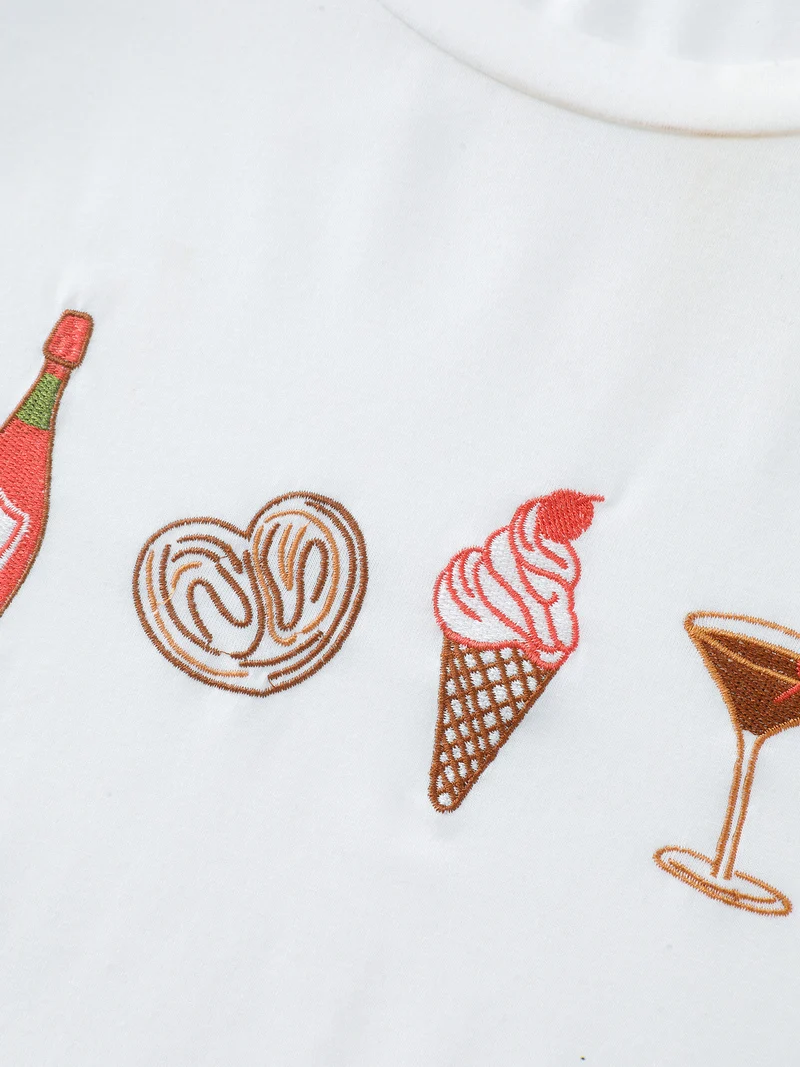 Girls Brunch Pattern Round Neck T-Shirt
