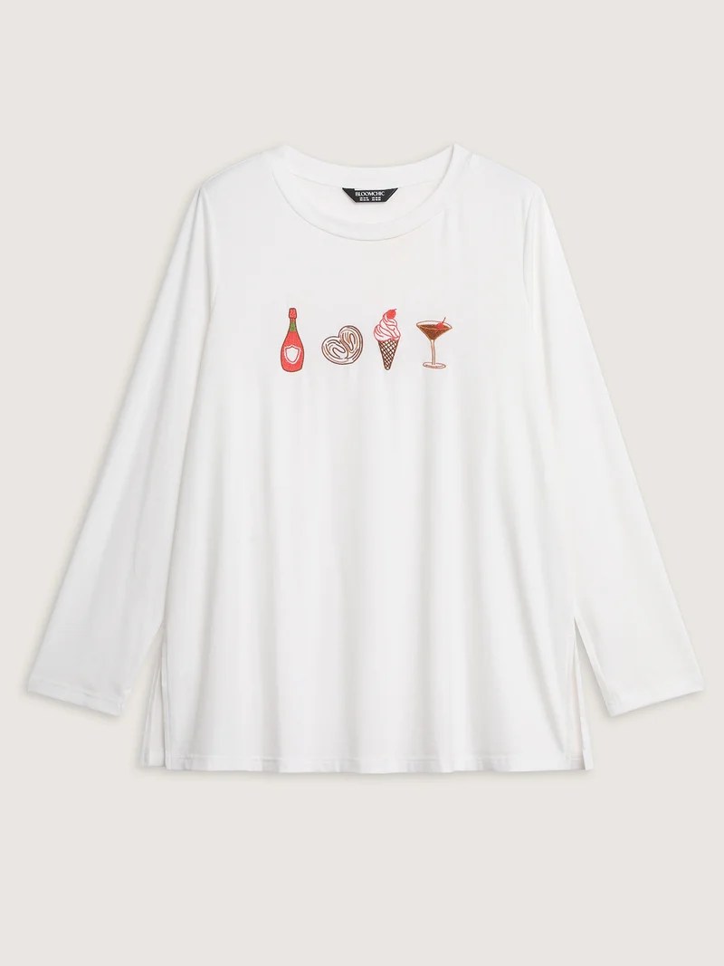 Girls Brunch Pattern Round Neck T-Shirt